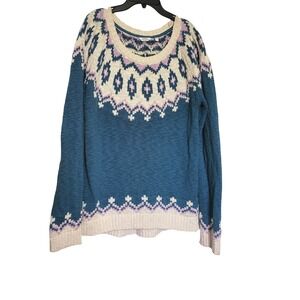 FatFace UK Womens Teal Peacock Scoop Neck Fair Isle Long Sleeve Knit Sweater 16